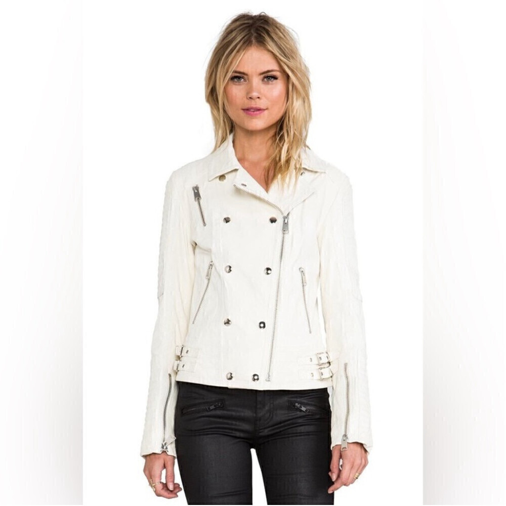 ANINE Bing Leather moto jacket “dirty” white jacket 100% washed lamb skin sz sm